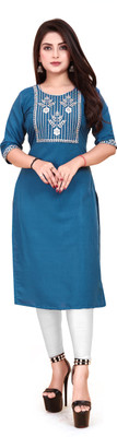 ANITA LYCRA Women Embroidered A-line Kurta(Blue)