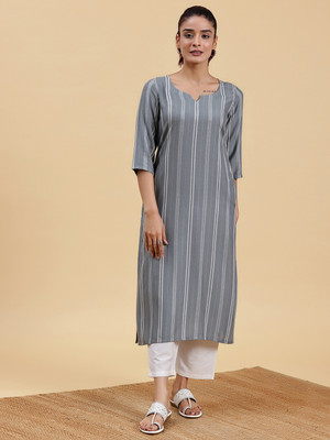 LIBAS Women Woven Design Straight Kurta(Grey)
