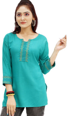 Suvee Women Solid Tunic Kurta(Light Green)