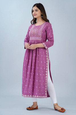 mahadevara creation Women Printed A-line Kurta(Pink)