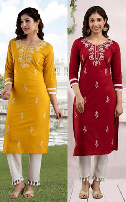 SISTO Women Chikan Embroidery Straight Kurta(Multicolor)