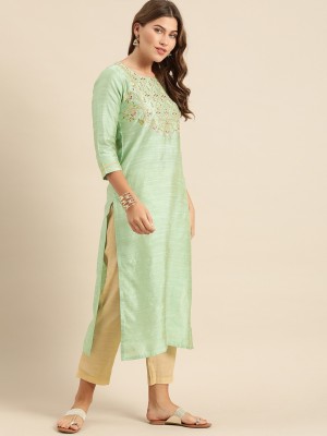 Varanga Women Embroidered Straight Kurta(Light Green)