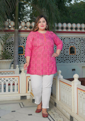 Yash Gallery Women Printed Straight Kurta(Pink)