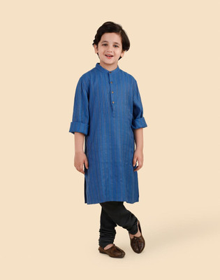Fabindia Boys Woven Design Straight Kurta(Blue)