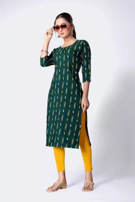 neshapex Women Printed Straight Kurta(Green)