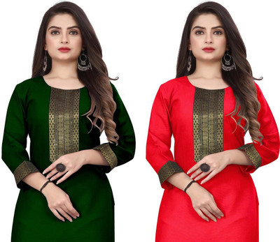 HF HOLYDAY FASHION Women Printed Straight Kurta(Dark Green, Red)