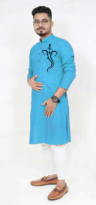 Rainbow Cloths Men Printed Straight Kurta(Light Blue)