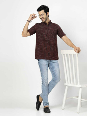 Rohilcrust Men Self Design Straight Kurta(Maroon)