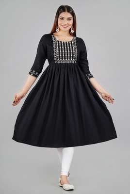 GULJAR FASHION Women Embroidered A-line Kurta(Black)