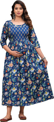 Qadri Textiles Flared/A-line Gown(Blue)