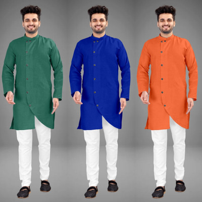 GRATITUDE ROCK Men Solid Trail Cut Kurta(Multicolor)