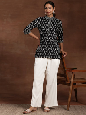 LIBAS Women Printed A-line Kurta(Black)