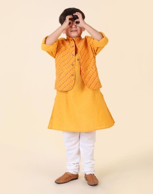 Fabindia Boys Printed A-line Kurta(Yellow)