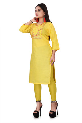 AKK Enterprise Women Printed Straight Kurta(Yellow)