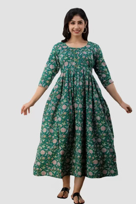 TIFUL HUB Anarkali Gown(Dark Green)