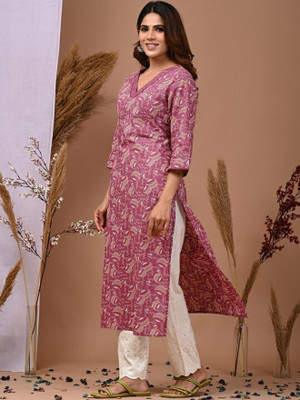PRAYAARI FASHIONS Women Self Design Straight Kurta(Purple)