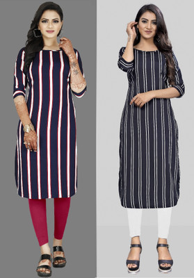 tanvi creation Women Striped Straight Kurta(Purple, Black)