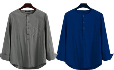 Super Weston Men Solid Straight Kurta(Dark Blue, Grey)