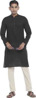 Indus Route by Pantaloons Men Solid Straight Kurta(Black)