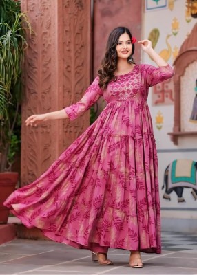 The Style Syndicate Women Patchwork Gown Kurta(Pink)