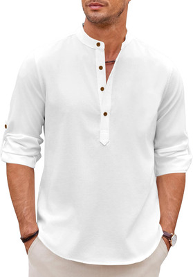 ZOMBOM Men Solid Straight Kurta(White)