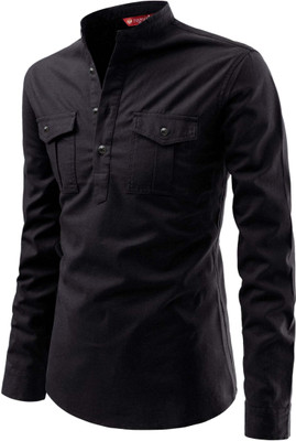 Yugnik Men Solid A-line Kurta(Black)