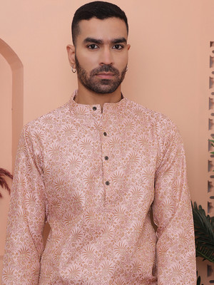 ANOUK Men Printed Straight Kurta(Pink)