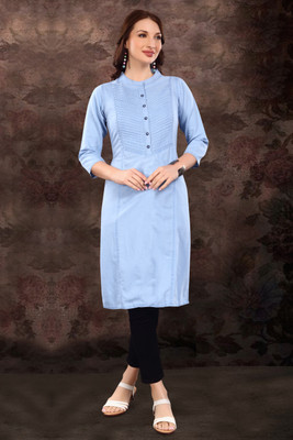 SK Creation Women Self Design Frontslit Kurta(Light Blue)