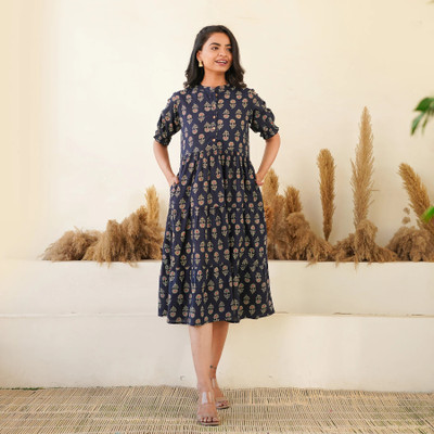 JAIMITI Women Printed Flared Kurta(Blue)