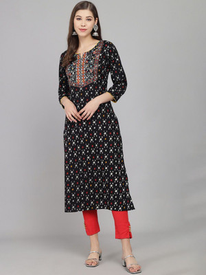 ANOUK Women Printed A-line Kurta(Black)