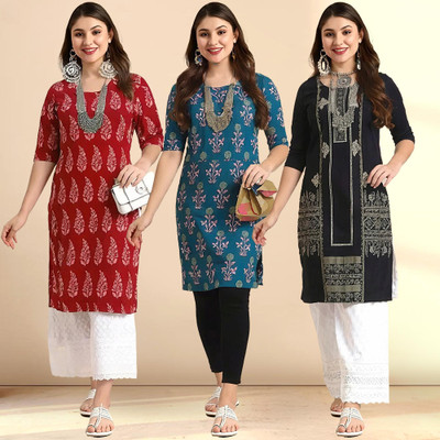 1 Stop Fashion Women Printed Straight Kurta(Multicolor)