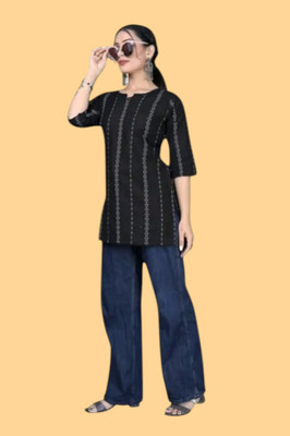 texpa Women Printed Straight Kurta(Black)