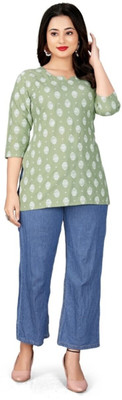 HRPFASHIION Women Printed Straight Kurta(Green)