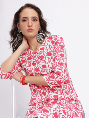 Anouk Rustic Women Floral Print Straight Kurta(White)