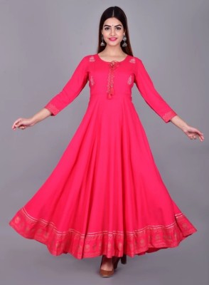 Echa Fab Women Embroidered Anarkali Kurta(Pink)