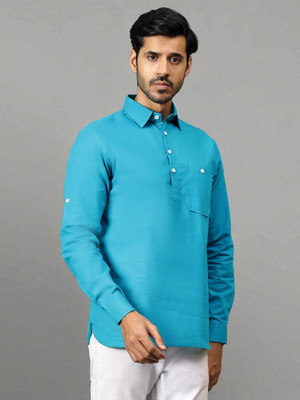 FireFish Men Solid A-line Kurta(Blue)