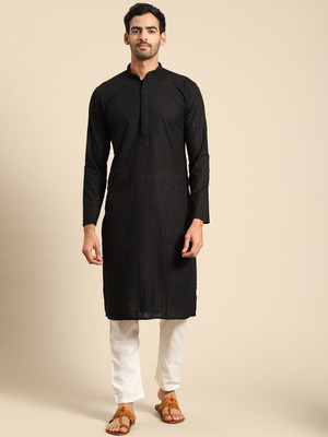 Rajubhai Hargovindas Men Embroidered Straight Kurta(Black)