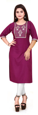 ANITA LYCRA Women Embroidered A-line Kurta(Purple)