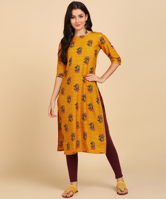 neshapex Women Printed Straight Kurta(Orange)