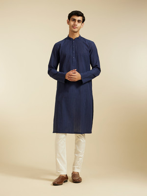 DIWAS by Manyavar Men Printed Straight Kurta(Dark Blue)