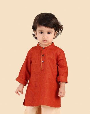 Fabindia Baby Boys Printed Straight Kurta(Orange)