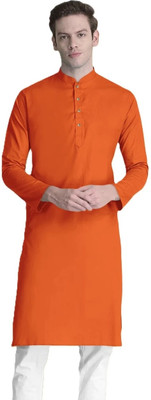 krishu Men Solid Straight Kurta(Orange)
