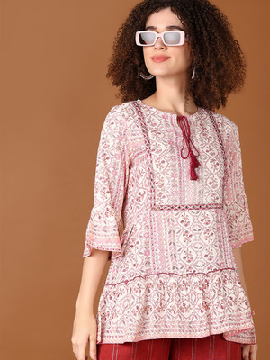 V-MART Women Printed A-line Kurta(White)