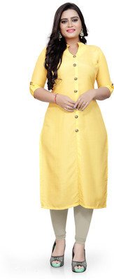 HouseOfCommon Women Solid Straight Kurta(Yellow)