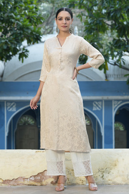 Juniper Women Self Design Straight Kurta(Grey)