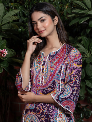 Tabeedah Women Self Design Pakistani Kurta(Purple)