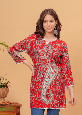 Deepyog Women Floral Print Straight Kurta(Red)