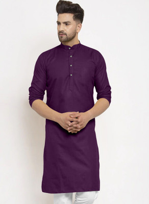 JENZEE Men Solid Straight Kurta(Purple)