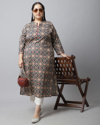 Rajnandini Women Printed, Geometric Print Straight Kurta(Blue, Orange)