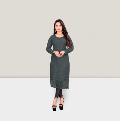 URUFASHIIONMART Women Self Design Straight Kurta(Grey)